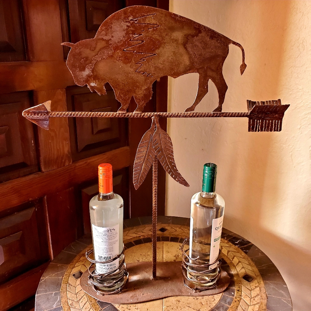 Rustic Metal Buffalo Wine or Tequila Holder